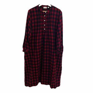 LL Bean Scotch Plaid Flannel Nightgown PL Large Petit Rob Roy Buffalo w/ Pockets